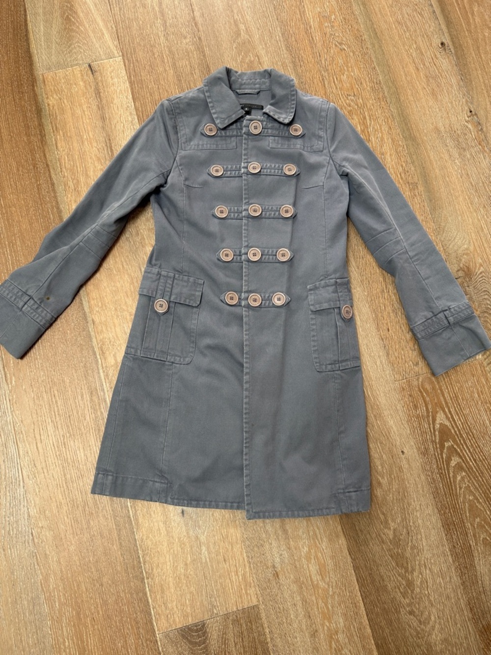 Vintage Y2K Marc Jacobs Double-Breasted Gray blue Military-Style Trench Coat